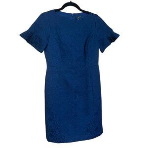 Like New! Navy Embossed Damask Ruffled Sleeve Dress // Talbots Women's Size 8P
